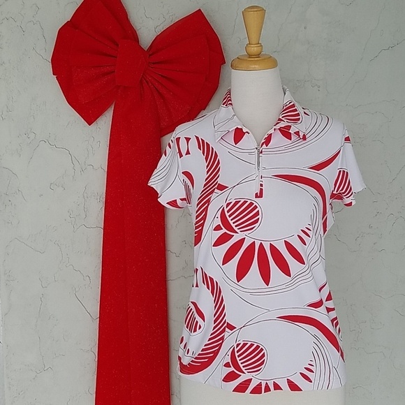 Izod Cool-FX Collared Red and White Top - Picture 1 of 5
